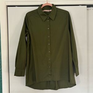 Susan Graver Olive Green Cotton Collared Button Shirt 8